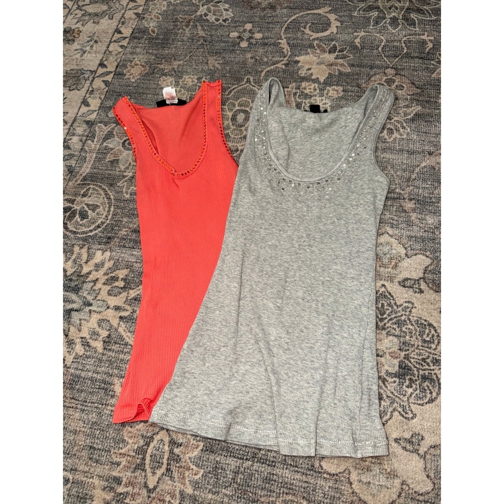 Vintage Y2K Express Pima Cotton Ribbed Tank Top Bundle Sequins Rhinestones